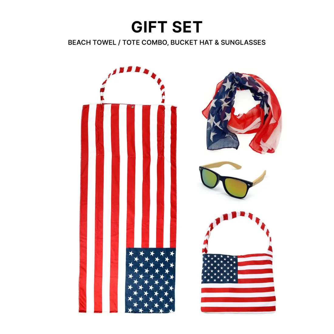 Empire Cove Womens 3 Piece Gift Set Beach Towel Tote Bag USA Scarf Sunglasses