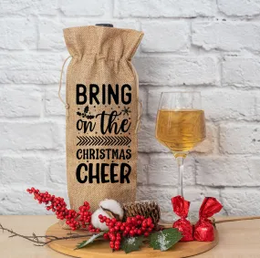 Festive Elegance: 'Bring On The Christmas Cheer' Burlap Wine Bag