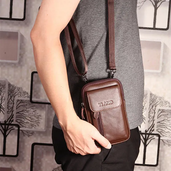 Genuine Leather 5.5-7 Cell Phone Bag Waist Crossbody For Men