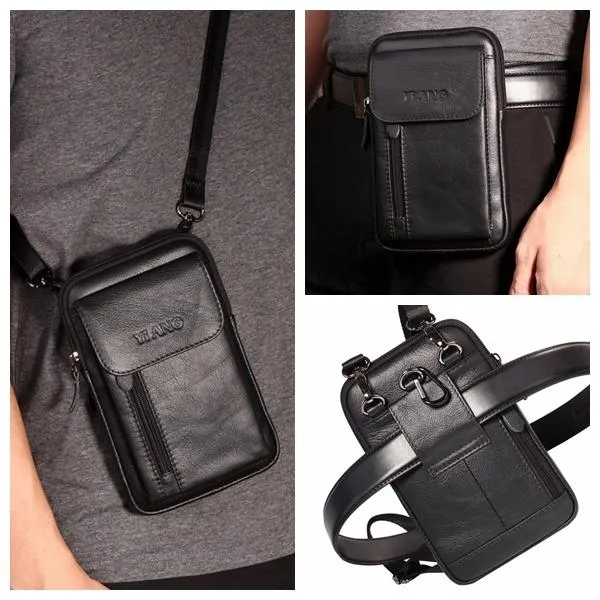 Genuine Leather 5.5-7 Cell Phone Bag Waist Crossbody For Men