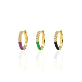 Gilded Enamel Crystal Huggie Hoop Earrings