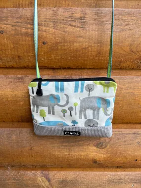 Gray Long Strap Purse - Elephant print fabric