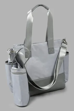 Grey Diaper Bag With Bottle Holder (2 Piece)