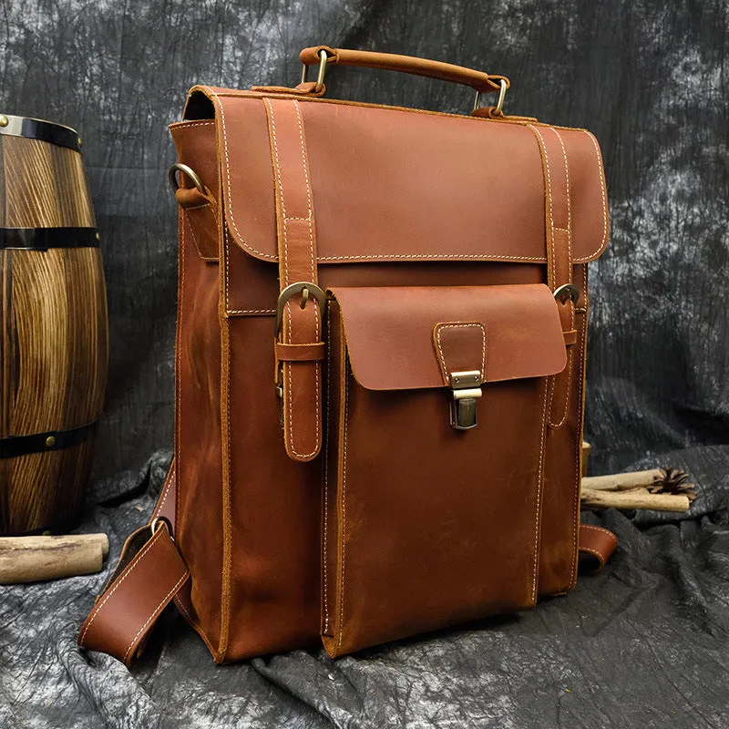 Handmade Crazy Horse Leather Handbag Backpack for Men