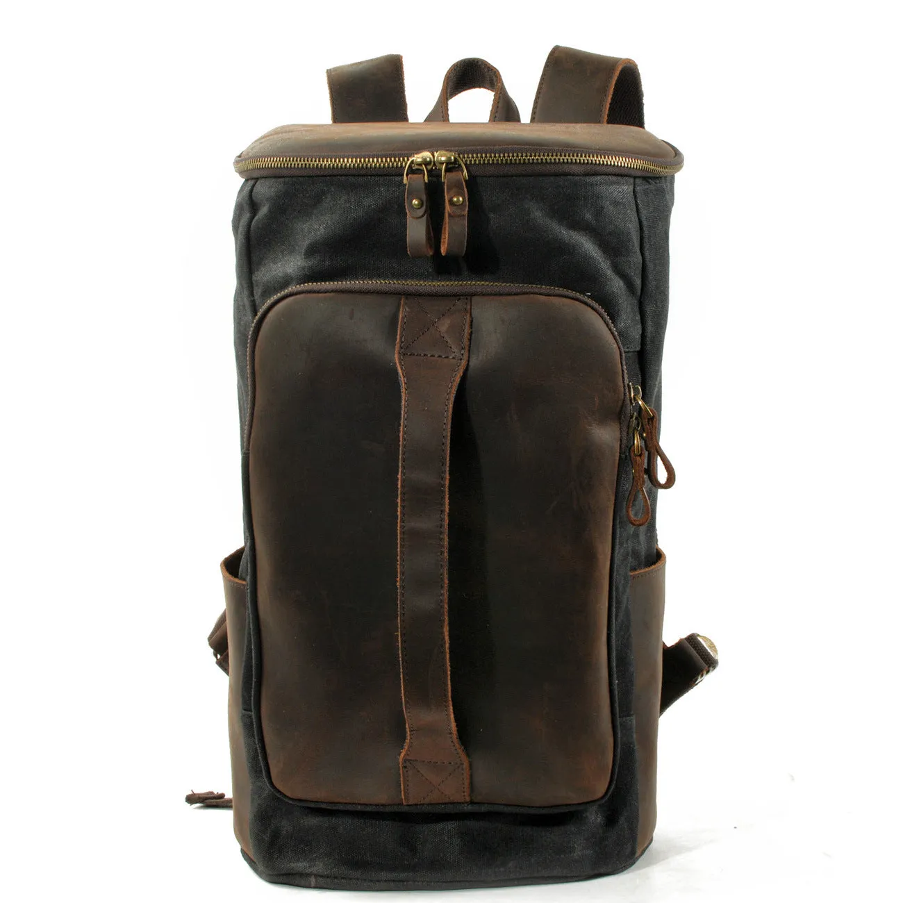 Handmade Waxed Canvas Leather Backpack Rucksack Travel Backpack School Backpack