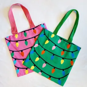 Holiday String Lights  Canvas Tote in Fuchsia or Green | Ellison and Young