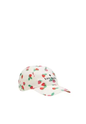 Kate Spade Tossed Strawberry Printed Baseball Cap In Cream KS1004359