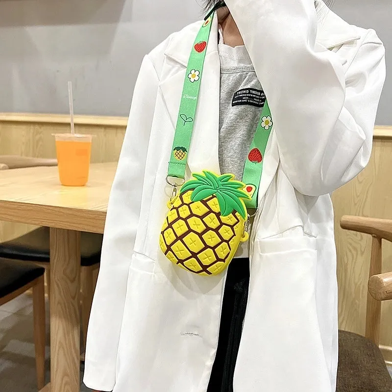 Kid's Small Pvc Fruit Pineapple Cute Square Zipper Crossbody Bag