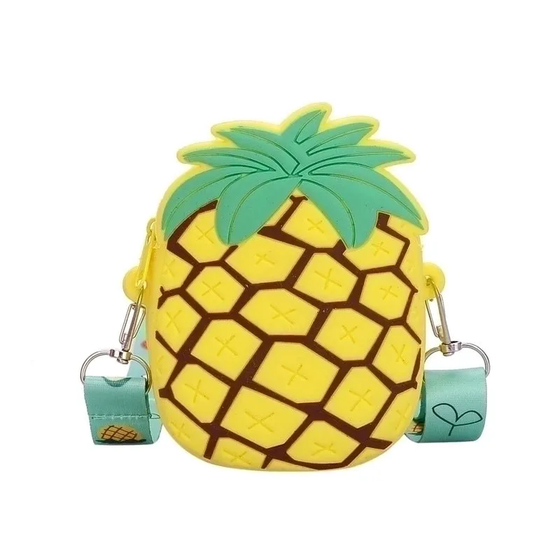 Kid's Small Pvc Fruit Pineapple Cute Square Zipper Crossbody Bag