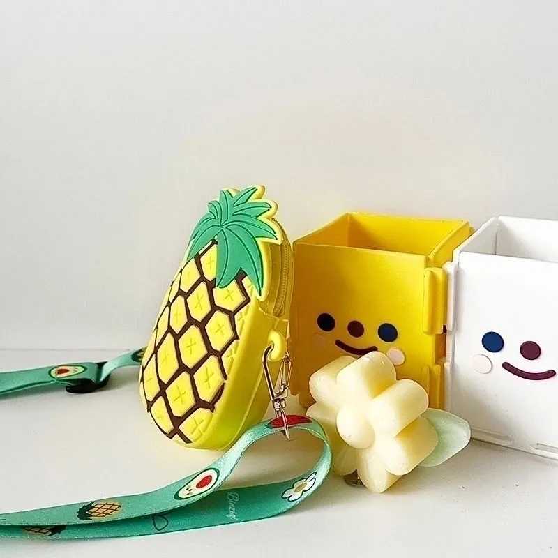 Kid's Small Pvc Fruit Pineapple Cute Square Zipper Crossbody Bag