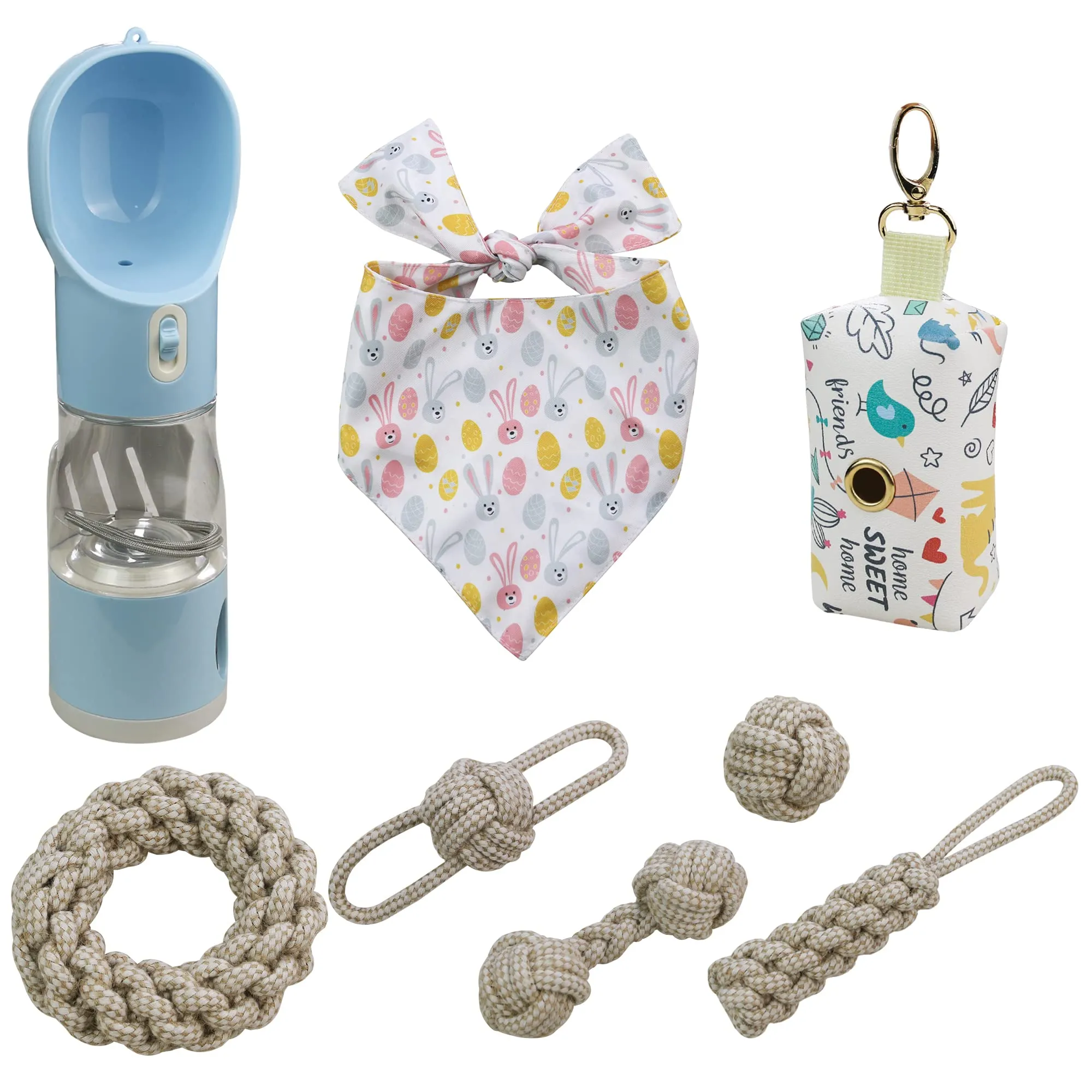 KiiZts 8-Piece Pet Accessory Bundle with Water Bottle and Bandanas