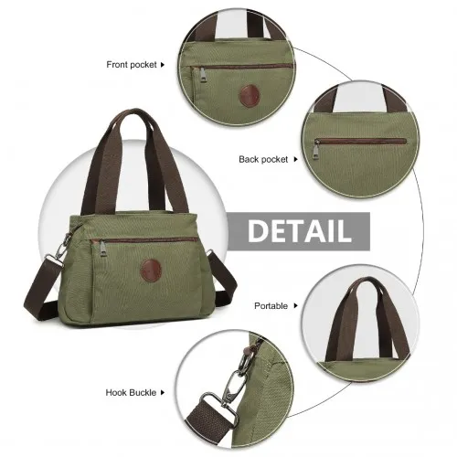 Kono EH2045 Canvas Cross Body Tote Bag - Green, Water-Repellent, Durable & Spacious