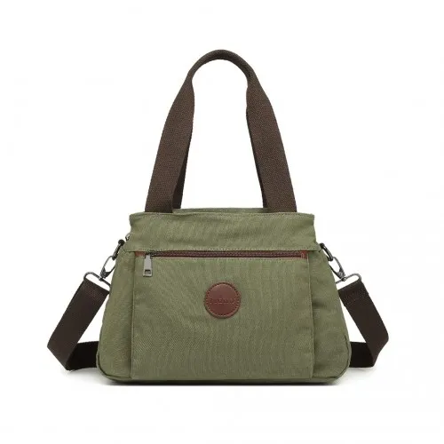 Kono EH2045 Canvas Cross Body Tote Bag - Green, Water-Repellent, Durable & Spacious