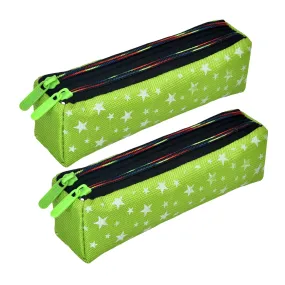 Kuber Industries Pencil Pouch|Rexine Stationary Pouch|Pencil Utility Pouch|School Pencil Case for Kids|Pen-Pencil Box for Kids|2 Zipper Pencil Organizer|Star Pencil Pouch|Pack of 2|Green