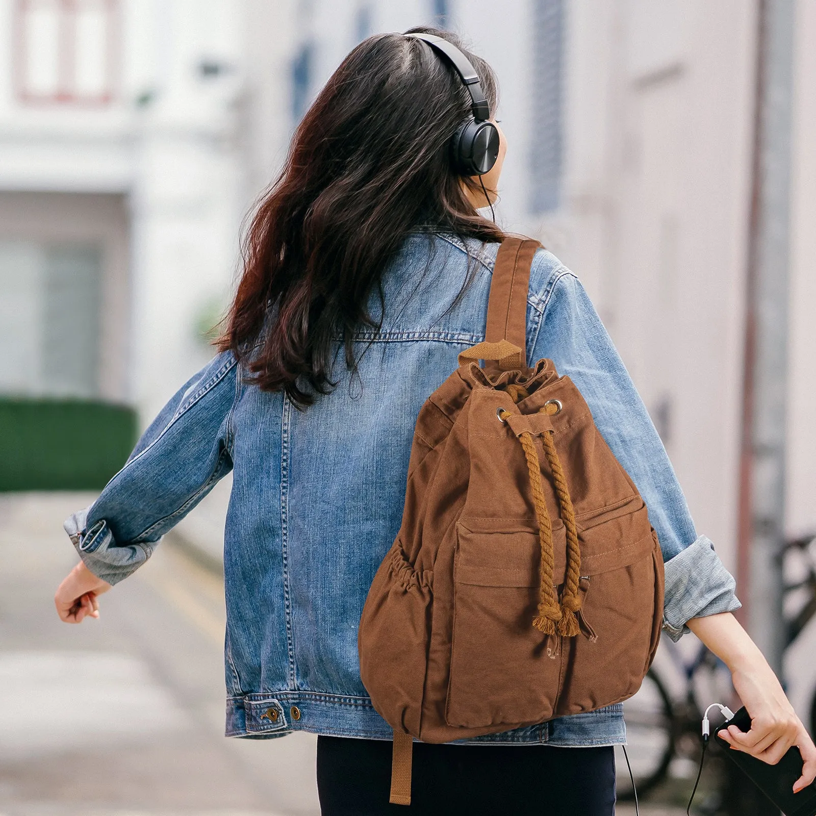 Large Vintage Canvas Drawstring Backpack