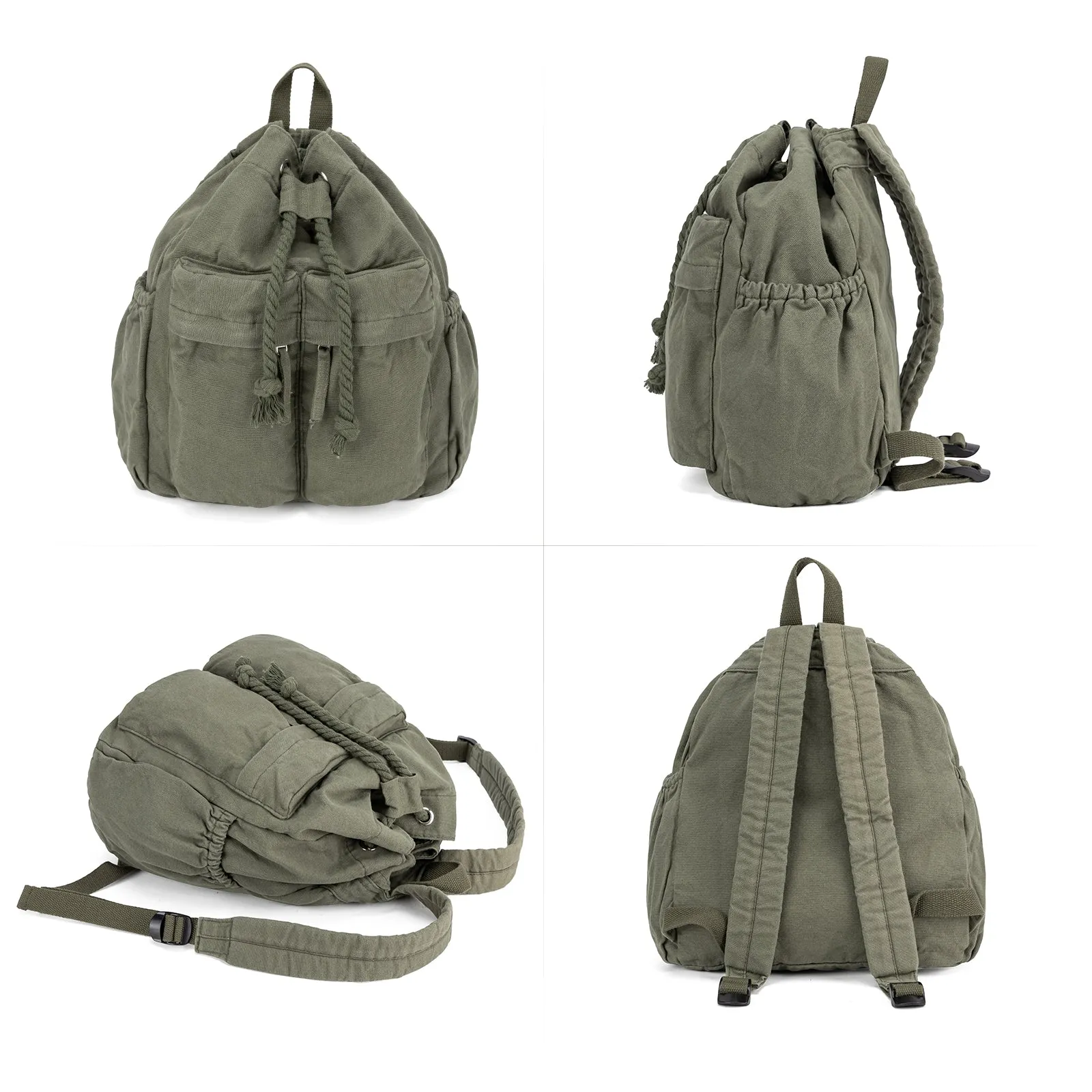 Large Vintage Canvas Drawstring Backpack