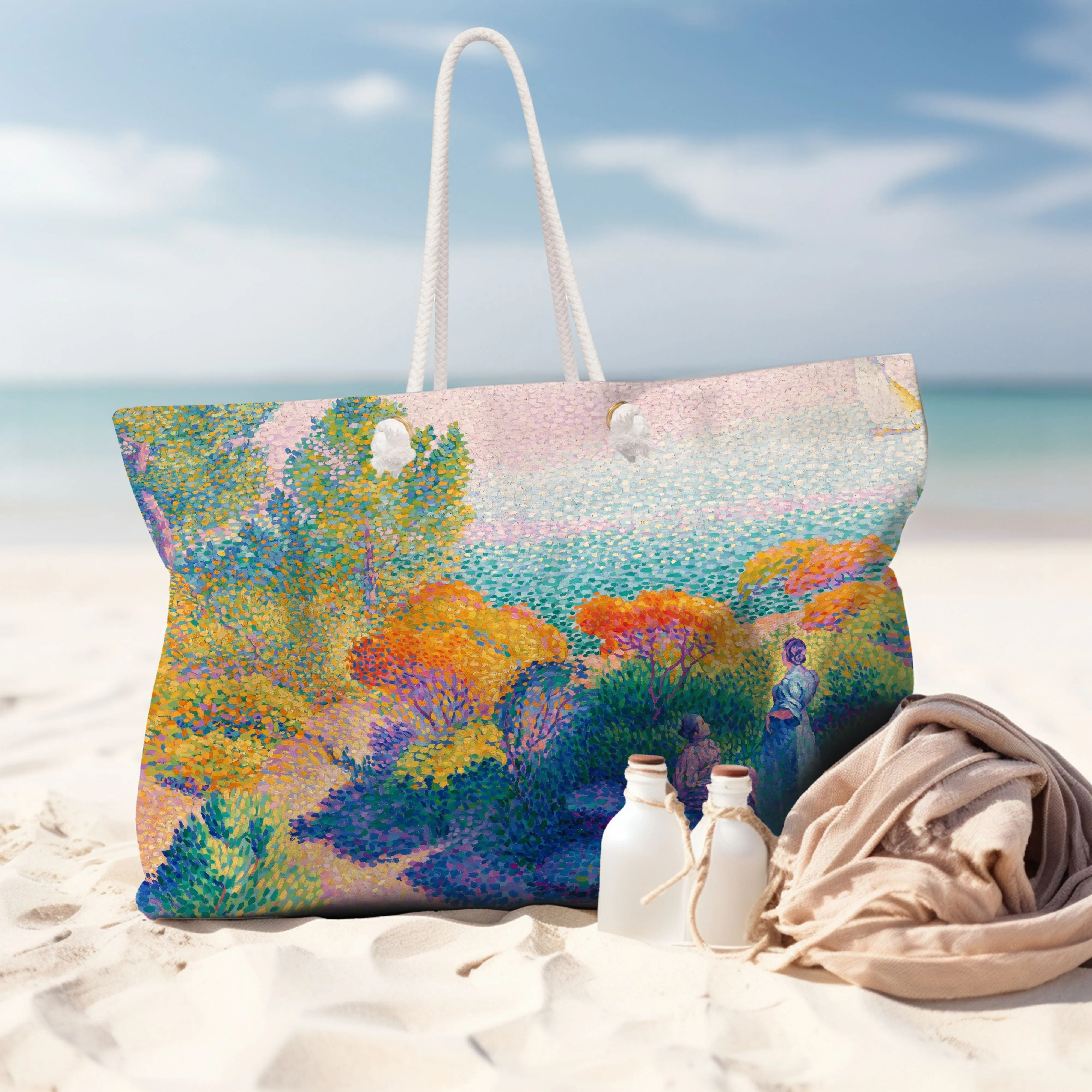 Large Weekender Bag - Two Women by the Shore - Fine Art