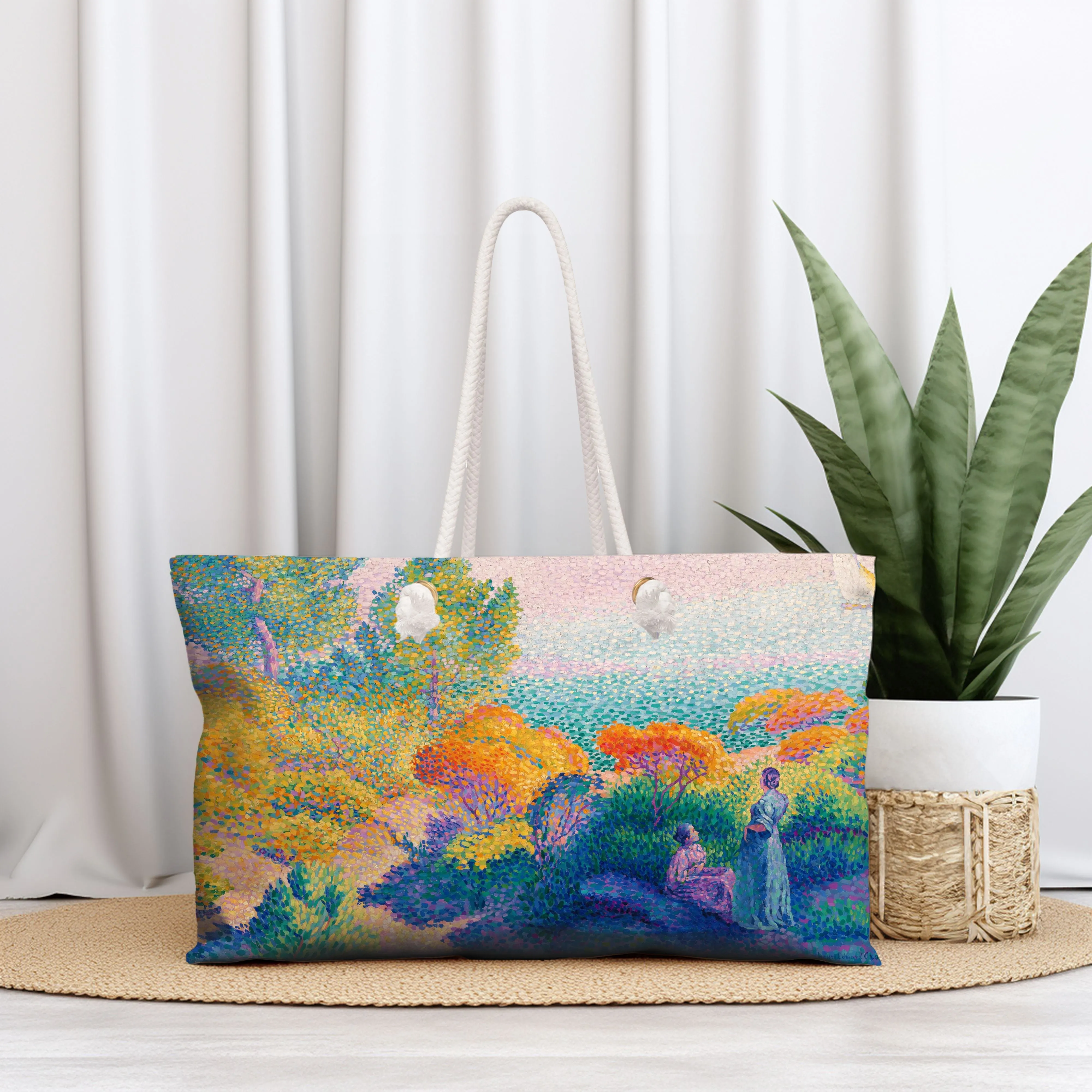 Large Weekender Bag - Two Women by the Shore - Fine Art