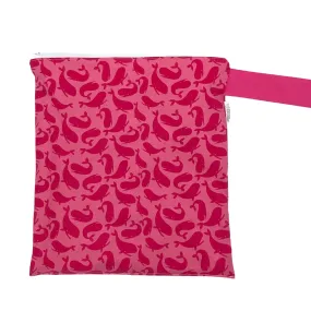 Large Wet Bag with Handle Whales on Pink