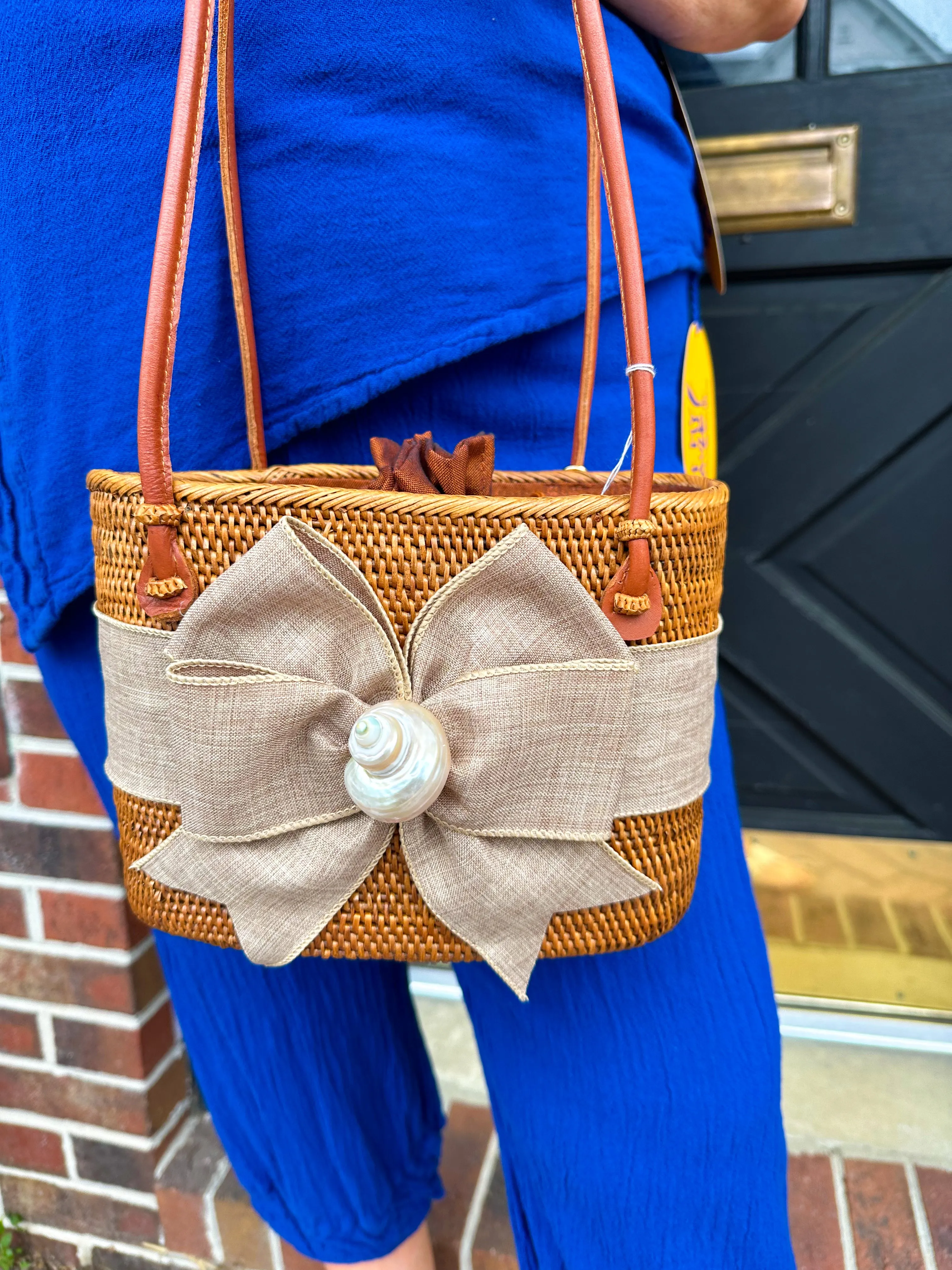 Lisi Lerch Tan Fluffy Bow Shell Bag