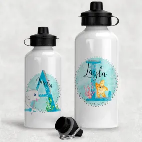 Marine Sea Life Alphabet Personalised Aluminium Water Bottle 400/600ml