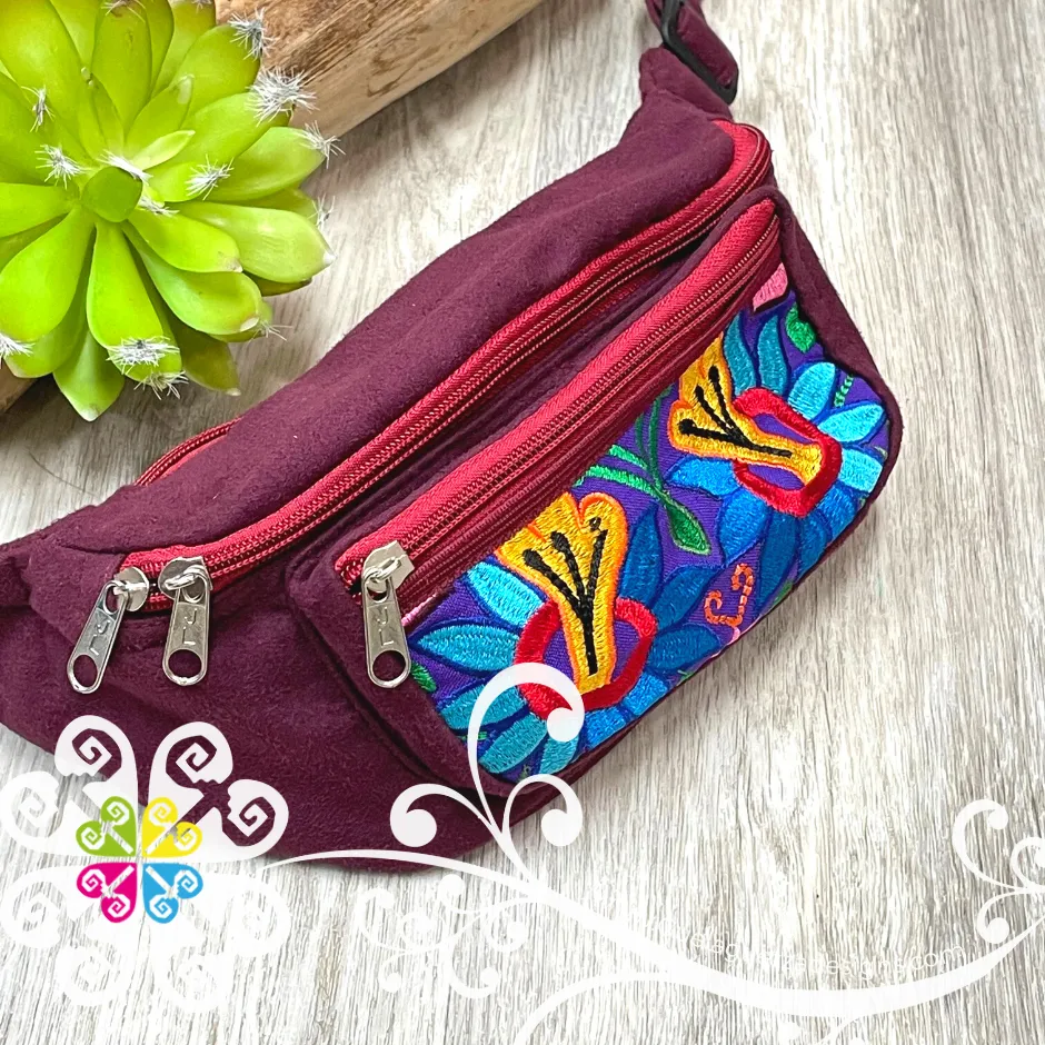 Maroon Embroider Fanny Pack - 3 pockets