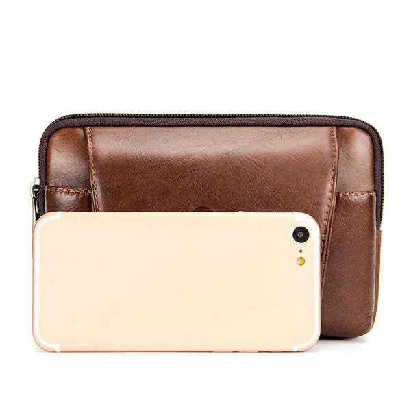 Men Genuine Leather Vintage Minimalist Fashion 6 Inch Phone Bag Waist Bag Crossbody Bag