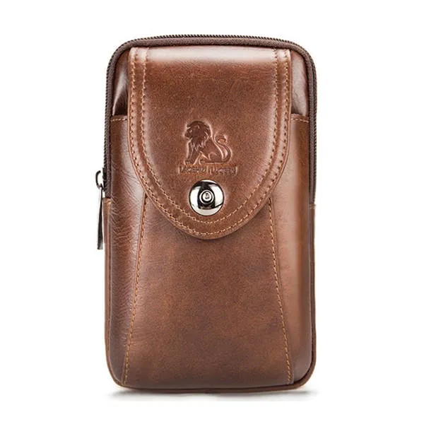 Men Genuine Leather Vintage Minimalist Fashion 6 Inch Phone Bag Waist Bag Crossbody Bag