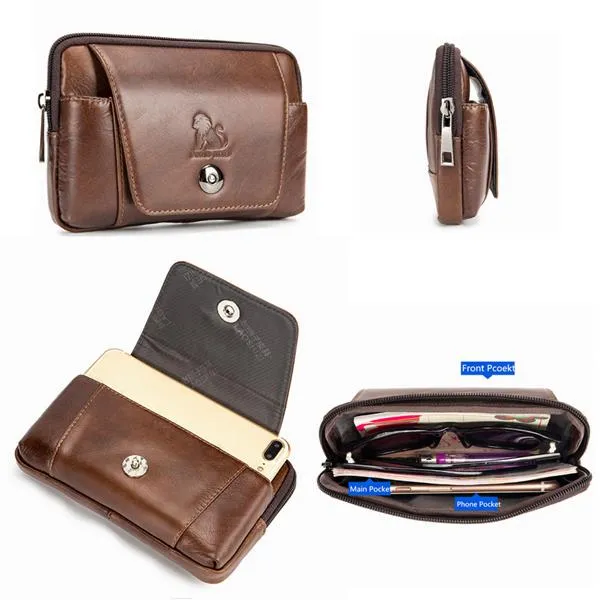 Men Genuine Leather Vintage Minimalist Fashion 6 Inch Phone Bag Waist Bag Crossbody Bag