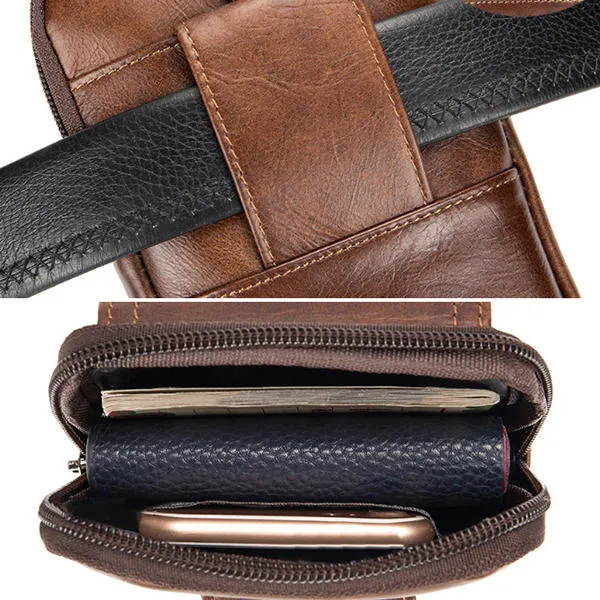 Men Genuine Leather Vintage Minimalist Fashion 6 Inch Phone Bag Waist Bag Crossbody Bag