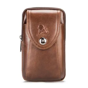 Men Genuine Leather Vintage Minimalist Fashion 6 Inch Phone Bag Waist Bag Crossbody Bag