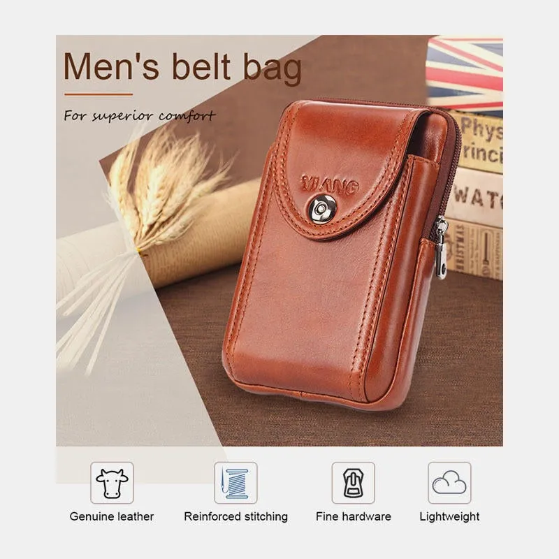 Men Genuine Leather Vintage Waist Bag Belt Phone