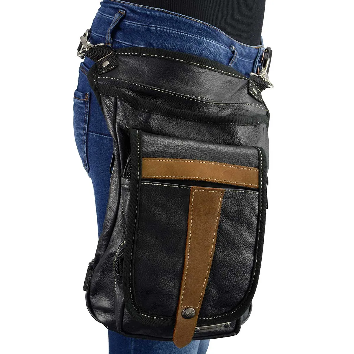 Milwaukee Leather MP8897 Black and Tan Conceal and Carry Leather Thigh