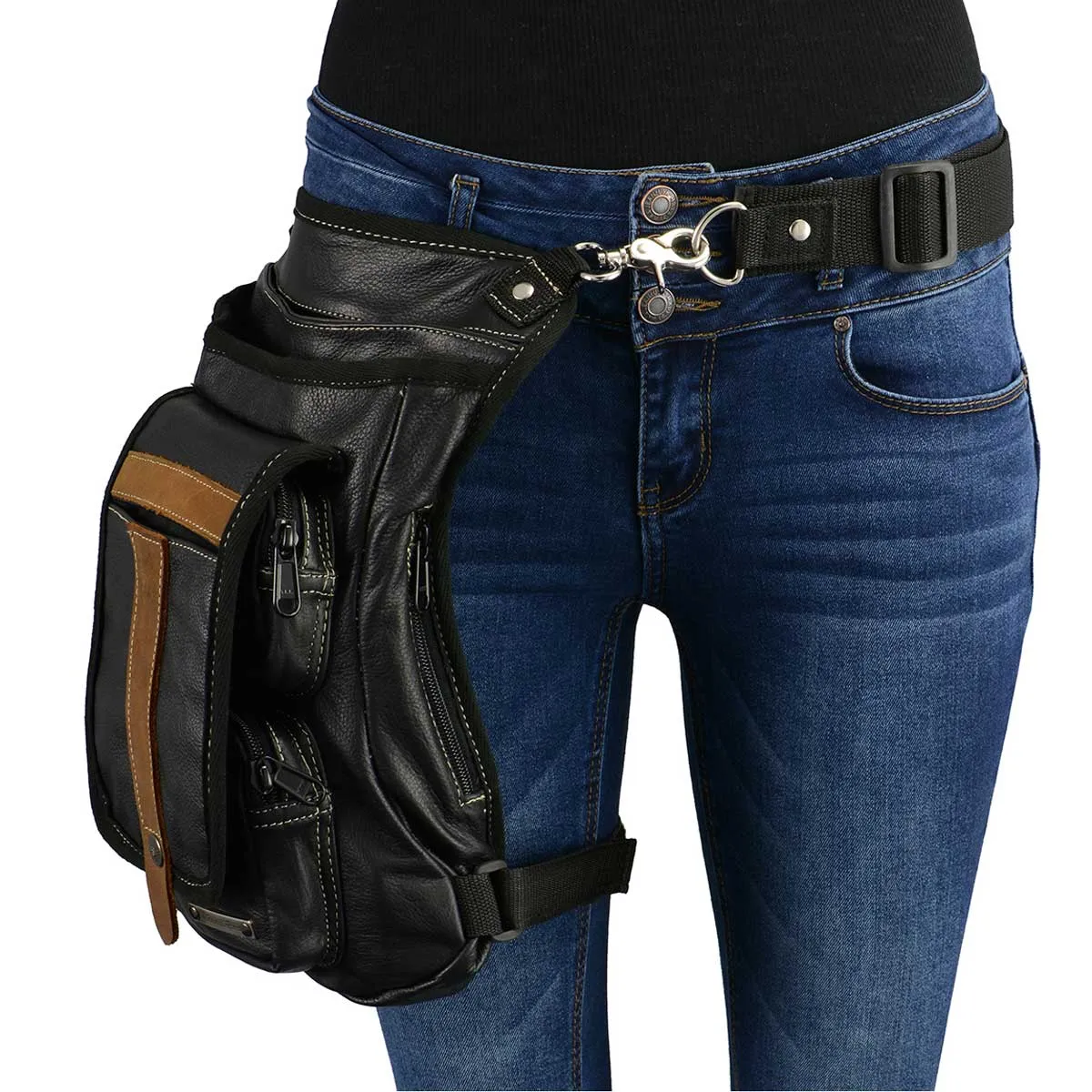 Milwaukee Leather MP8897 Black and Tan Conceal and Carry Leather Thigh