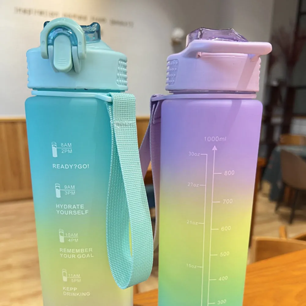 Motivational Water Bottle with Times to Drink and Straw-Pink