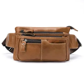 MVA Men Genuine Leather Zipper Casual Waist Bag