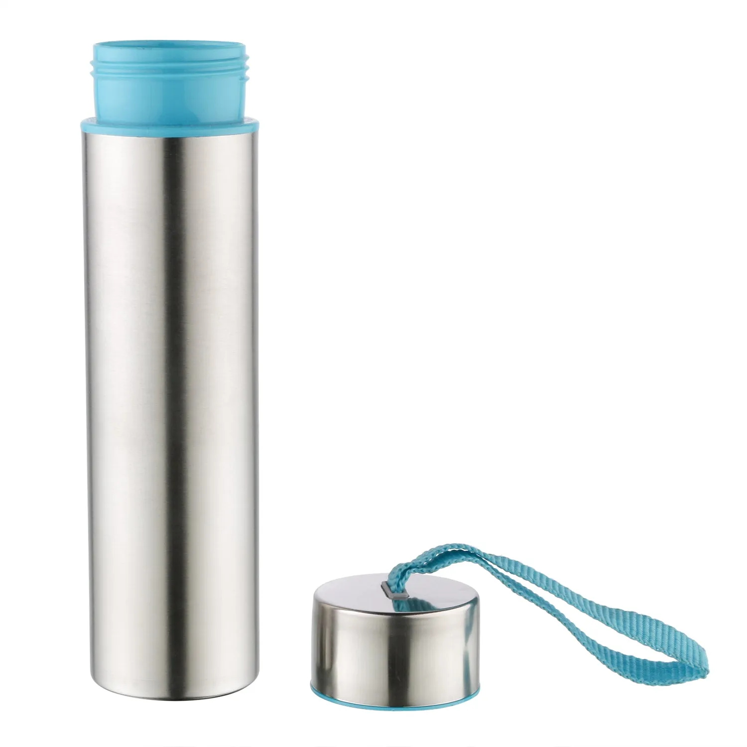 NanoNine Slim 300 ml, Blue Single Wall Stainless Steel Fridge Water Bottle.