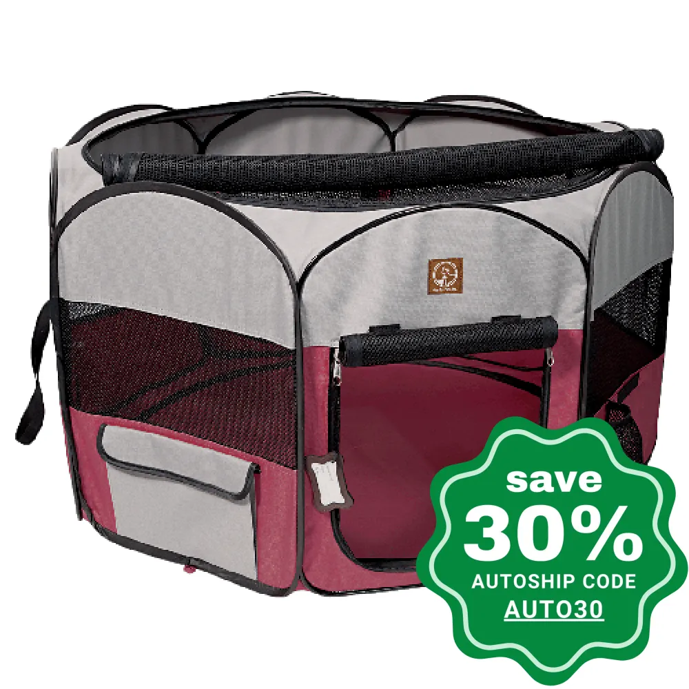 One for Pets - Fabric Portable Playpen - Fuchsia/Grey - 36" x 36" x 19.6"(S)