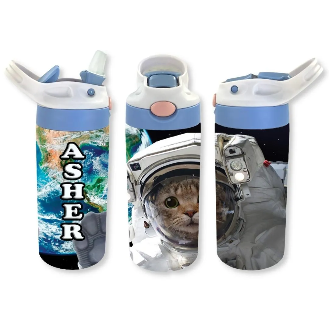 Personalized Kids' 12oz Double Walled Stainless Steel Bottle - Space Cat