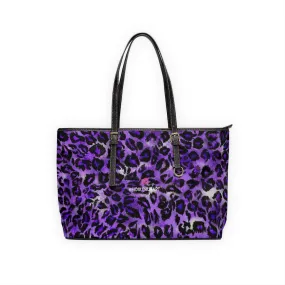 Purple Leopard Best Tote Bag, Leopard Animal Print Best Designer PU Leather Shoulder Bag For Ladies