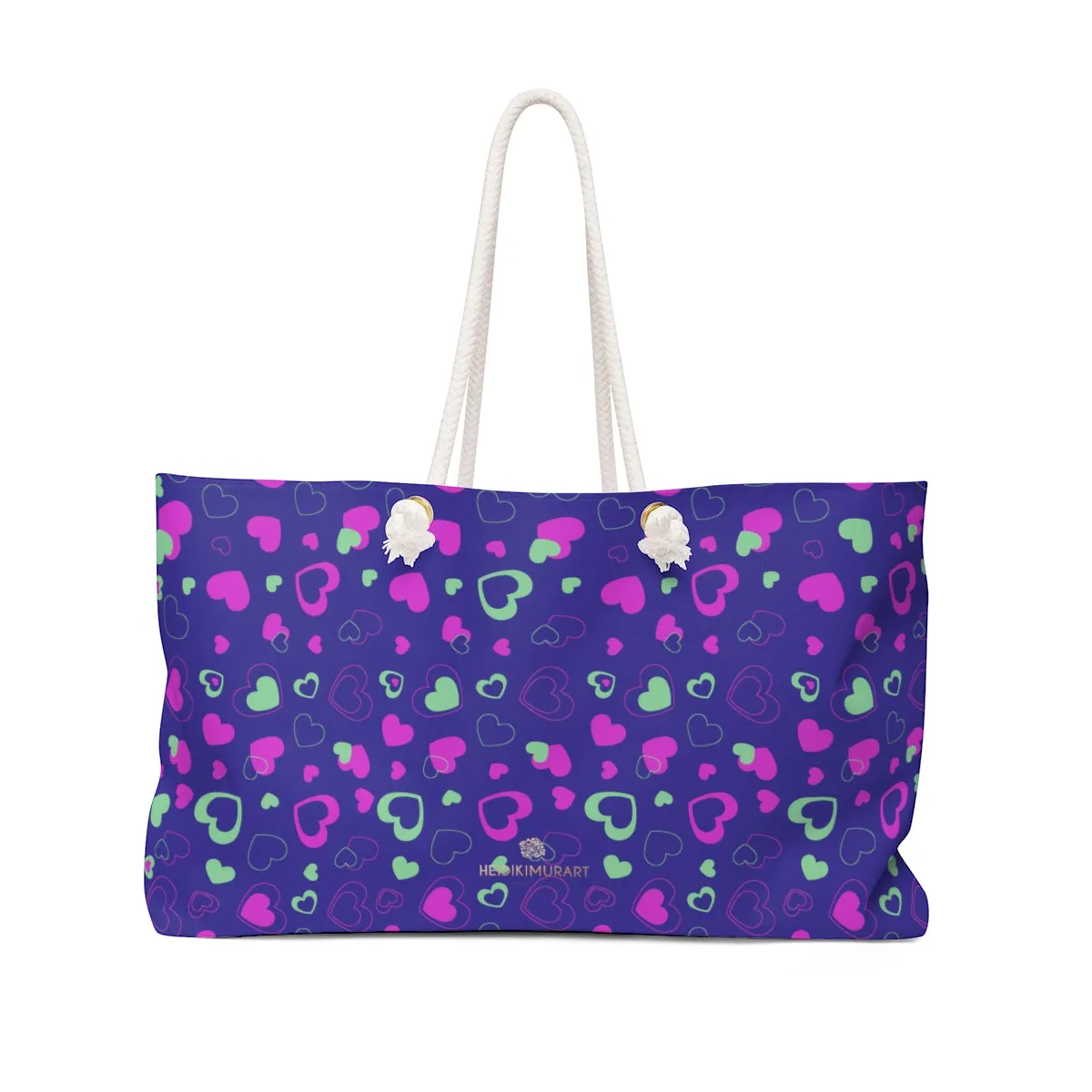 Purple Pink Hearts Weekender Bags, Heart Valentine's Day Weekender Bag- Made in USA