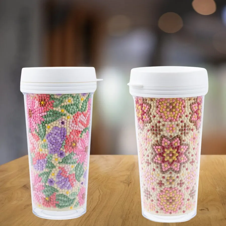 "Floral and Mandala" Crystal Art Cold Drink Tumblers x2