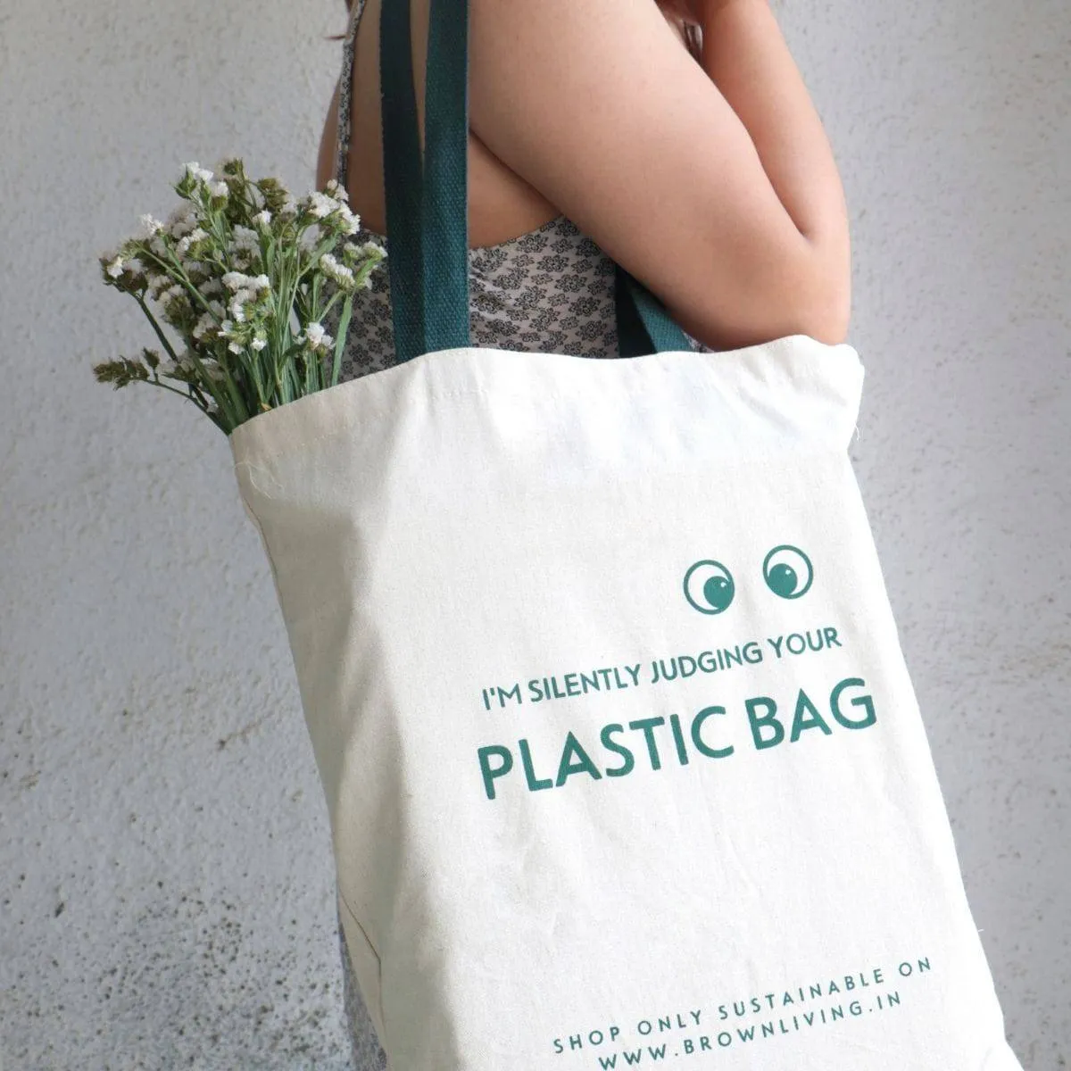 Reusable Cotton Tote Bag- Silently Judging your Plastic Bag- Off White