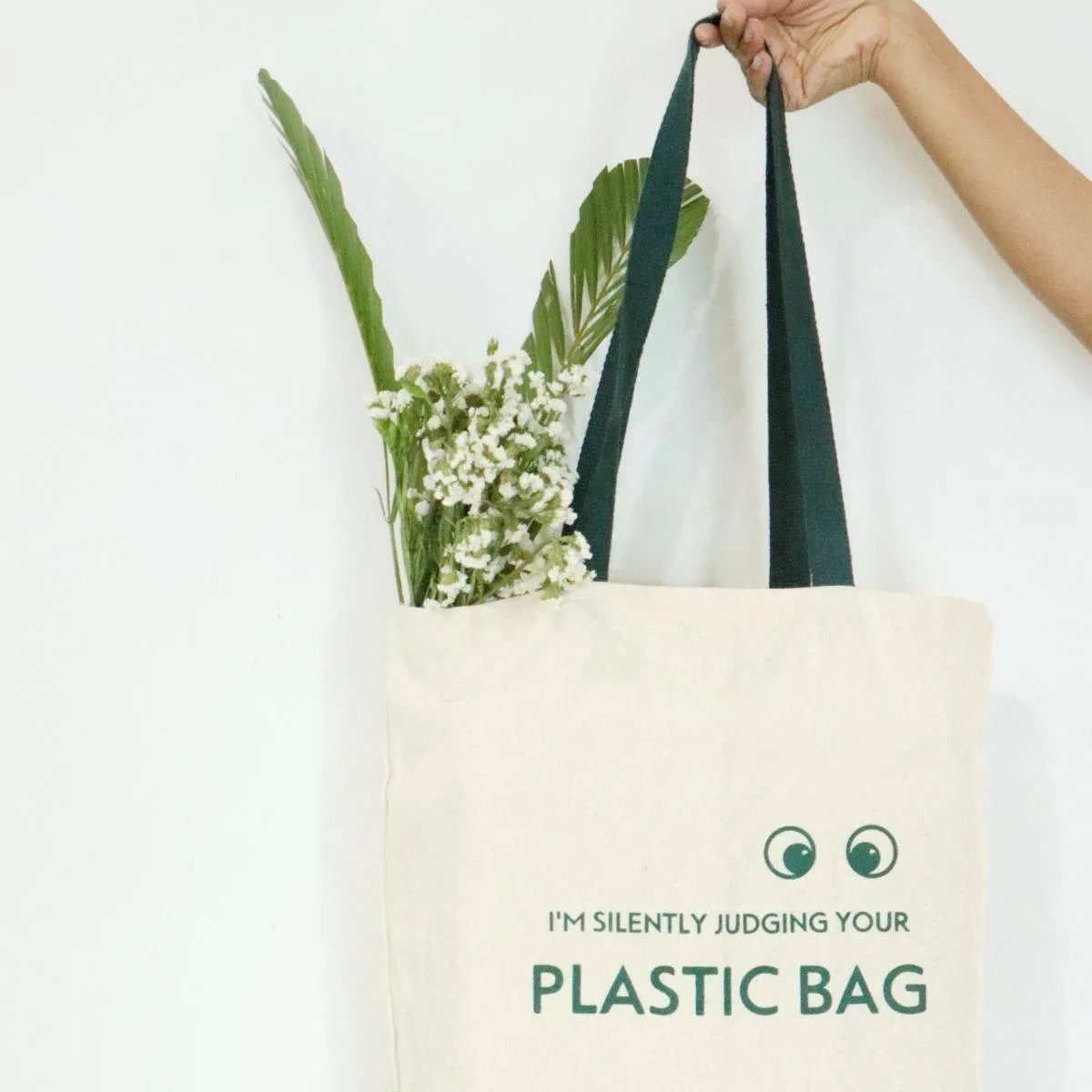 Reusable Cotton Tote Bag- Silently Judging your Plastic Bag- Off White