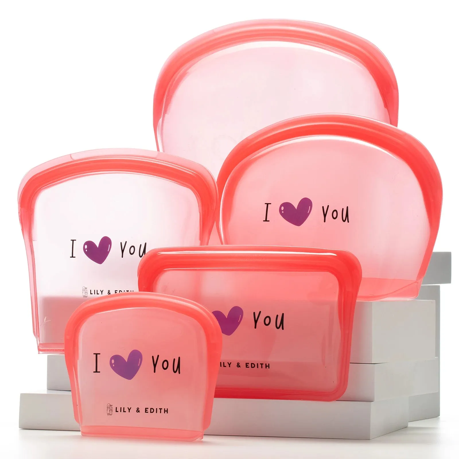 Reusable Silicone Bag Gift Box 5-Pack | Heart