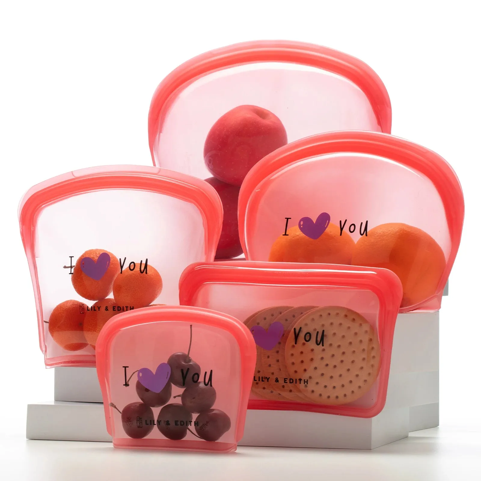 Reusable Silicone Bag Gift Box 5-Pack | Heart