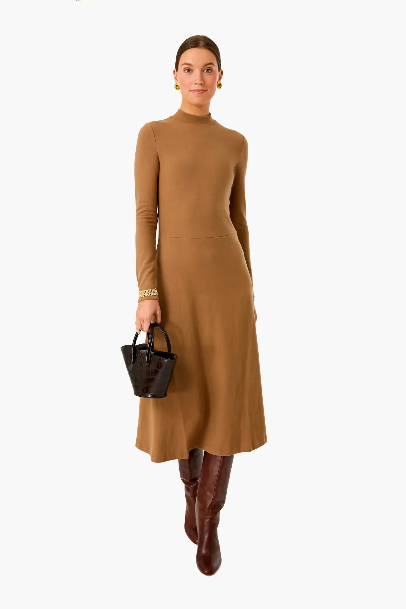 Sand Shell Long Sleeve Mock Neck Dress