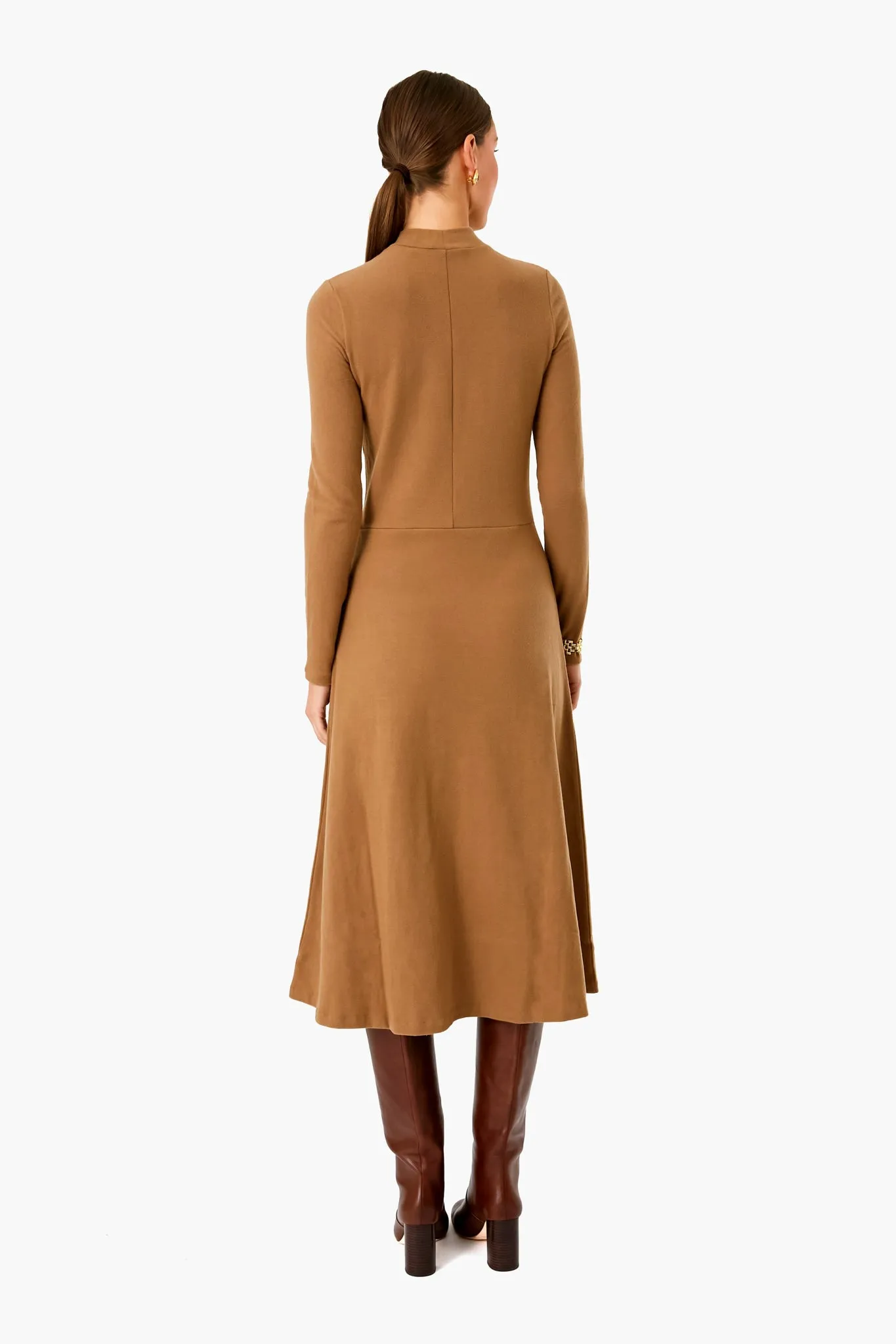 Sand Shell Long Sleeve Mock Neck Dress