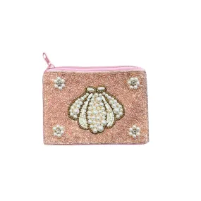 Sea Shell Beaded Zipper Coin & Card Bag - Pink