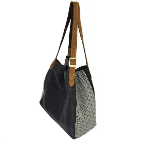 Stone Washed Canvas Tote - Black with handwoven strip